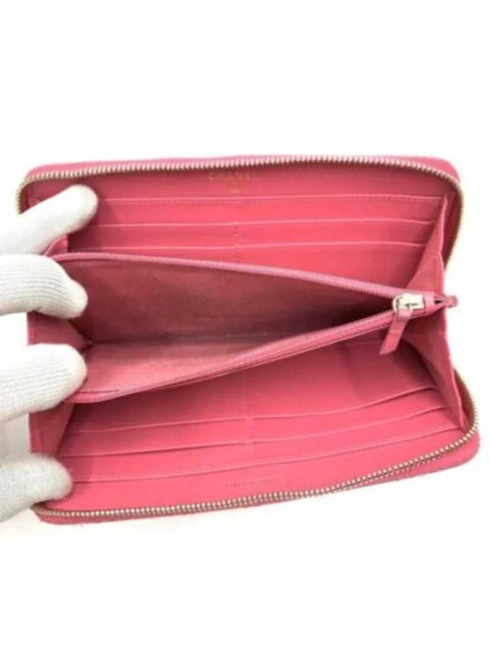 Chanel Pink Lambskin Rhinestone Quilted Long Wallet Lucky Charm Camellia